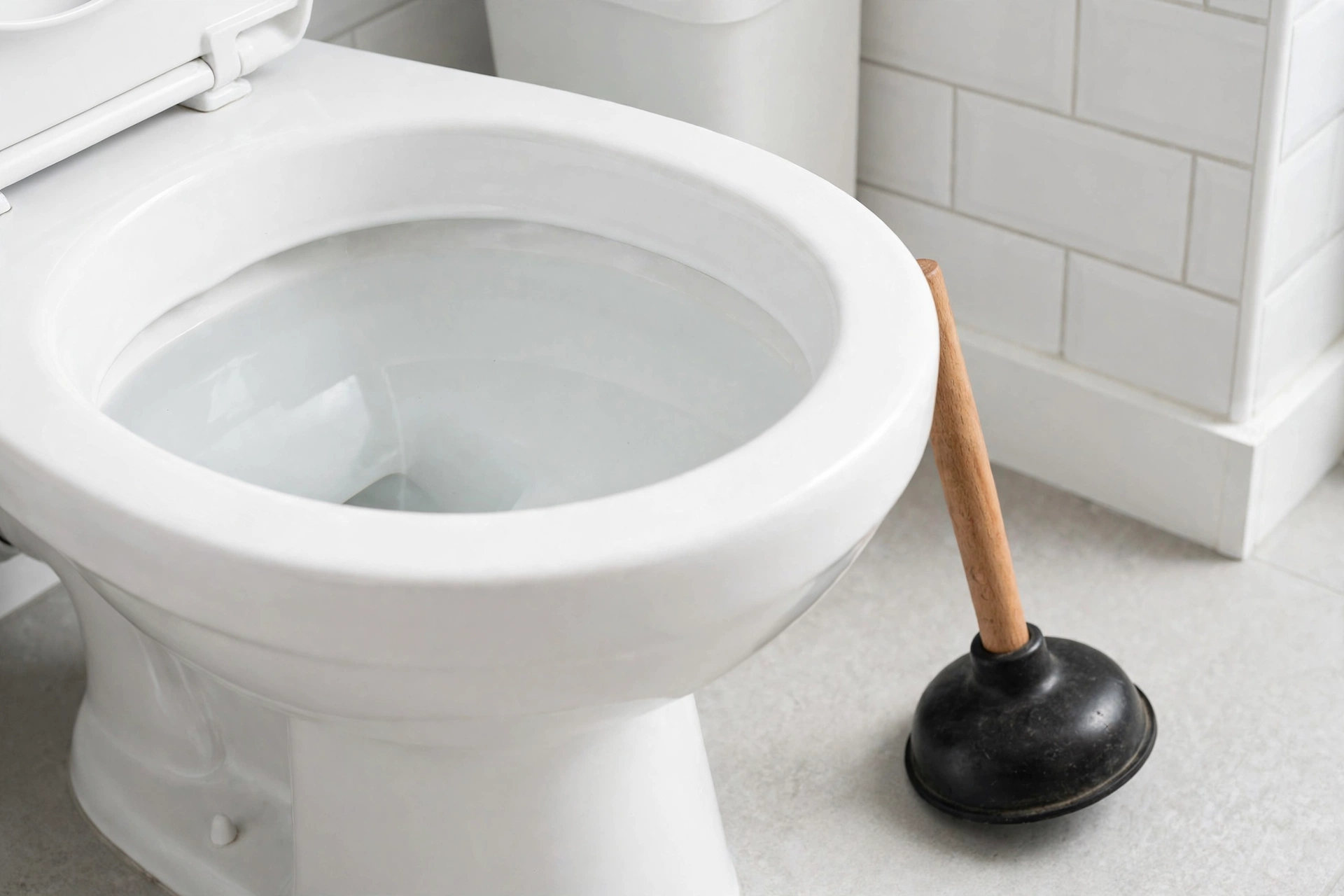 Clogged toilet being cleared in a Bowie bathroom