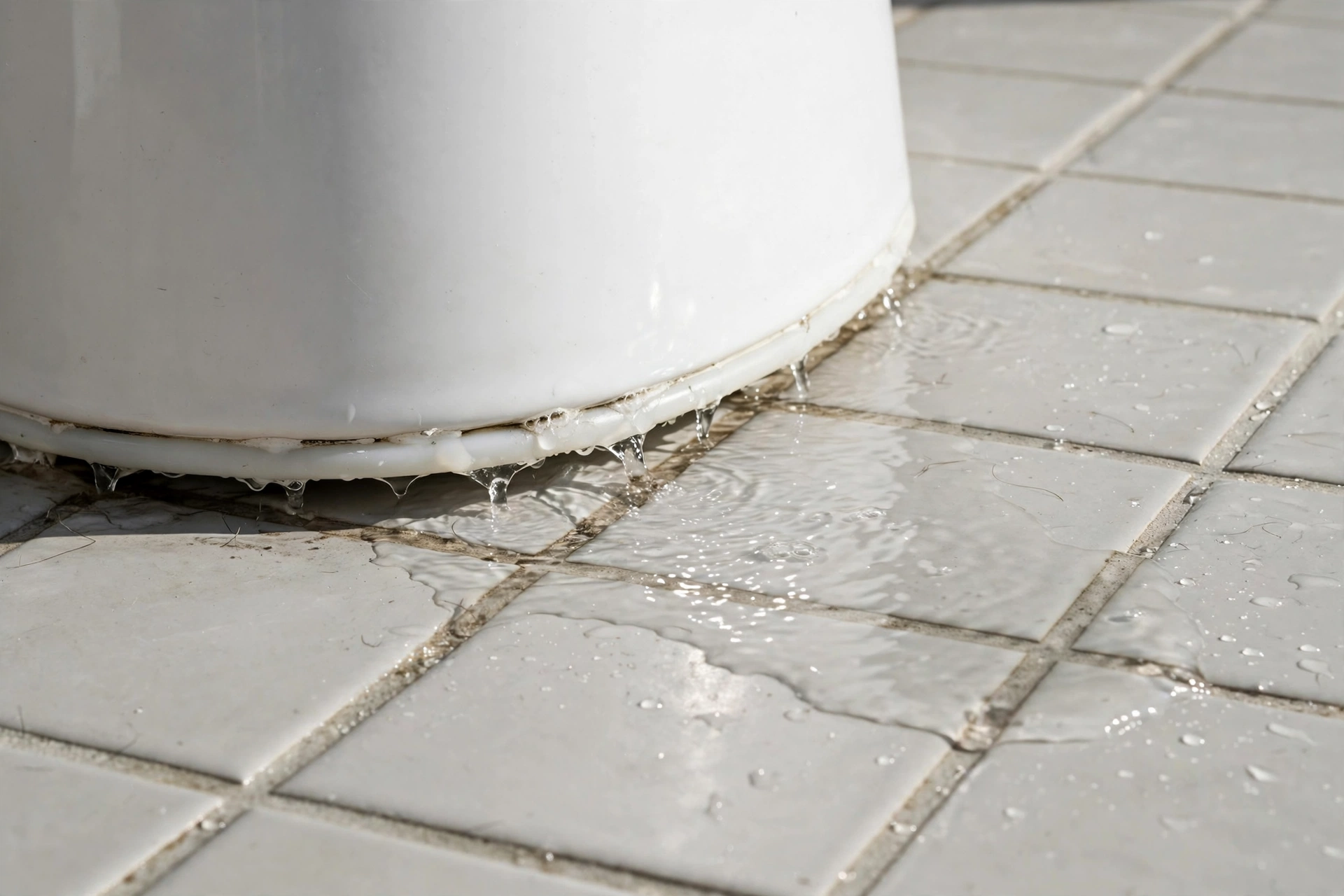 Water leaking at the base of a toilet